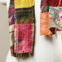 Multicolor - Reversible Patchwork Silk Bengal Kantha Stitch Stole 23