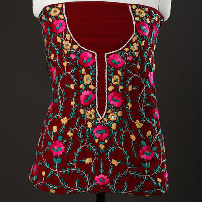 Maroon - 3pc Phulkari Embroidery Chapa Work Georgette Suit Material Set 44