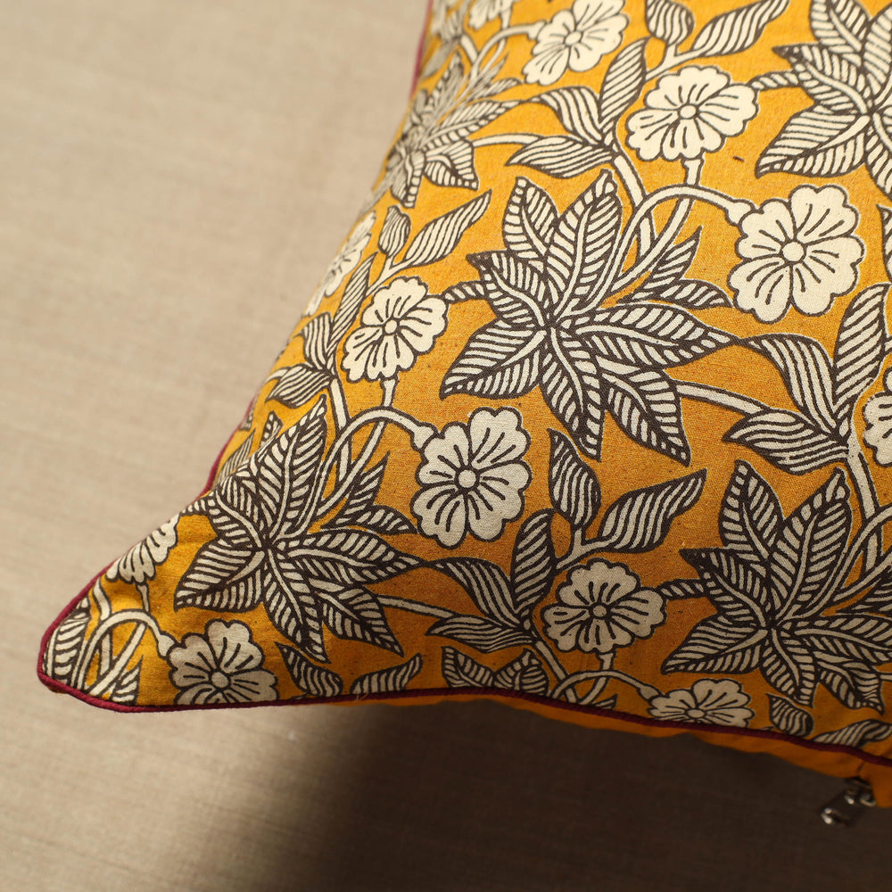 Yellow - Cotton Block Printed Bagru Cushion Cover (16 x 16 in) 32