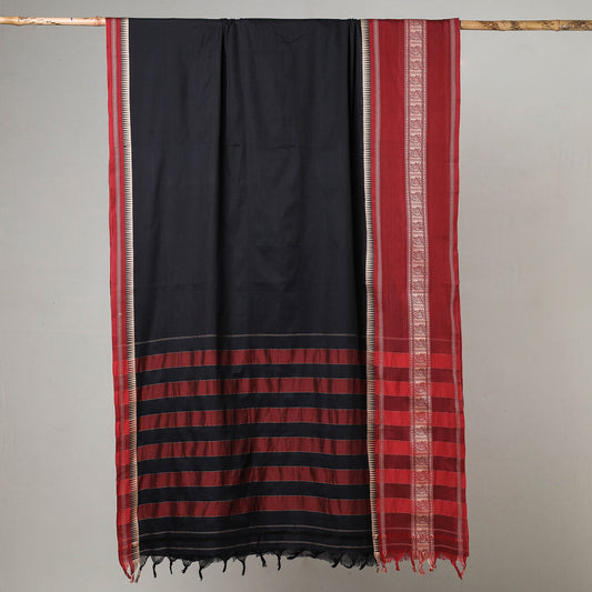 Black - Traditional Narayanpet Mercerised Cotton Saree with Thread Border