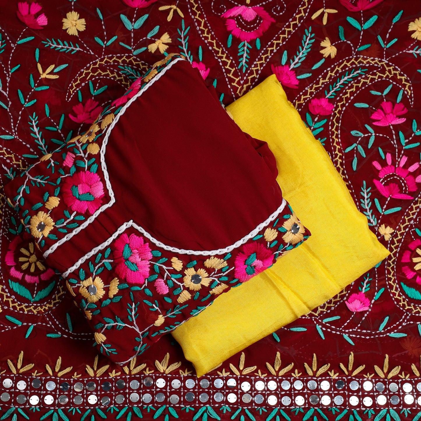 Phulkari Embroidery Dress Material 