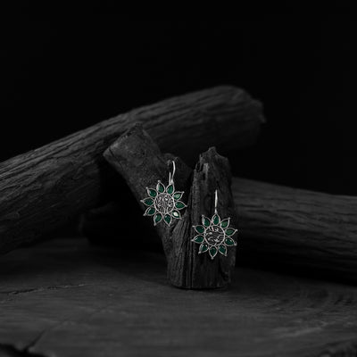Green - saanjh bela flower oxidised drop earrings