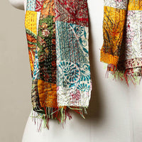 Multicolor - Reversible Patchwork Silk Bengal Kantha Stitch Stole 28