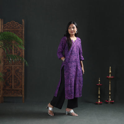 Hand Batik Print Cotton Straight Long Kurta for Women 11