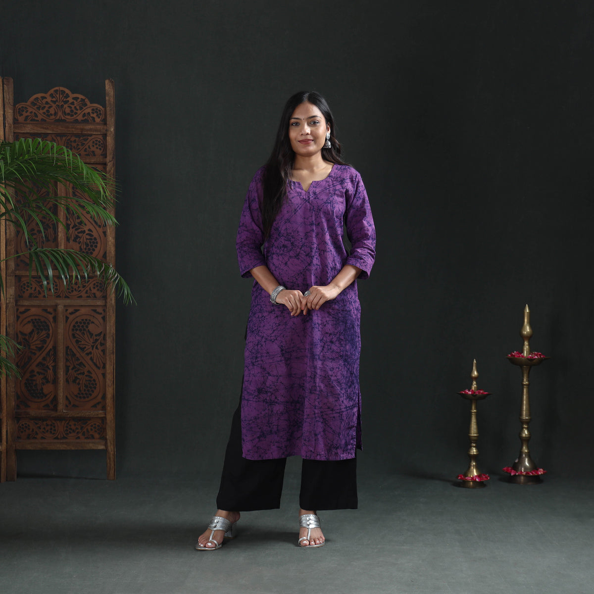 Hand Batik Print Cotton Straight Long Kurta for Women 11