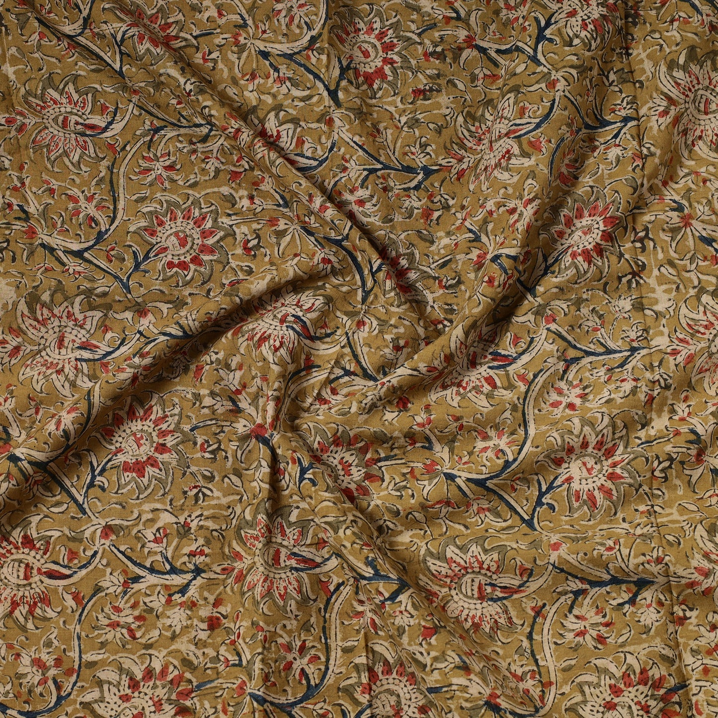 Yellow - Kalamkari Block Printed Cotton Precut Fabric (1.8 meter) 80