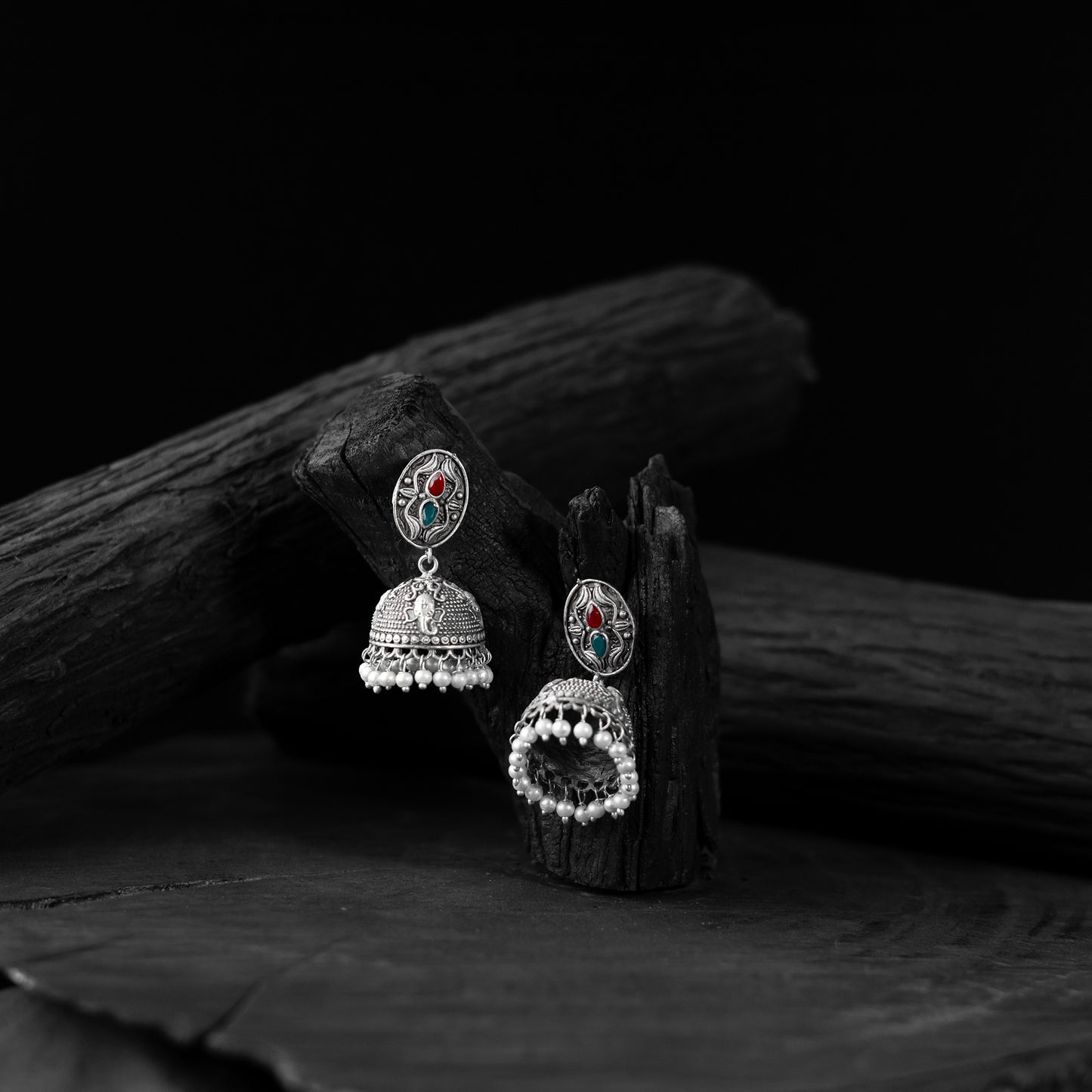 Multicolor - saanjh bela stone oxidised jhumka earrings