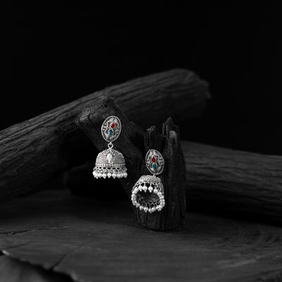 Multicolor - saanjh bela stone oxidised jhumka earrings