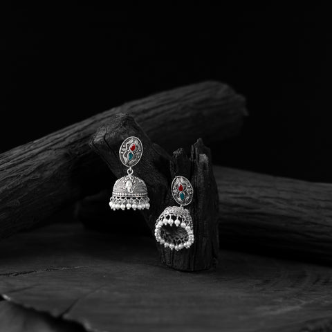 Multicolor - saanjh bela stone oxidised jhumka earrings