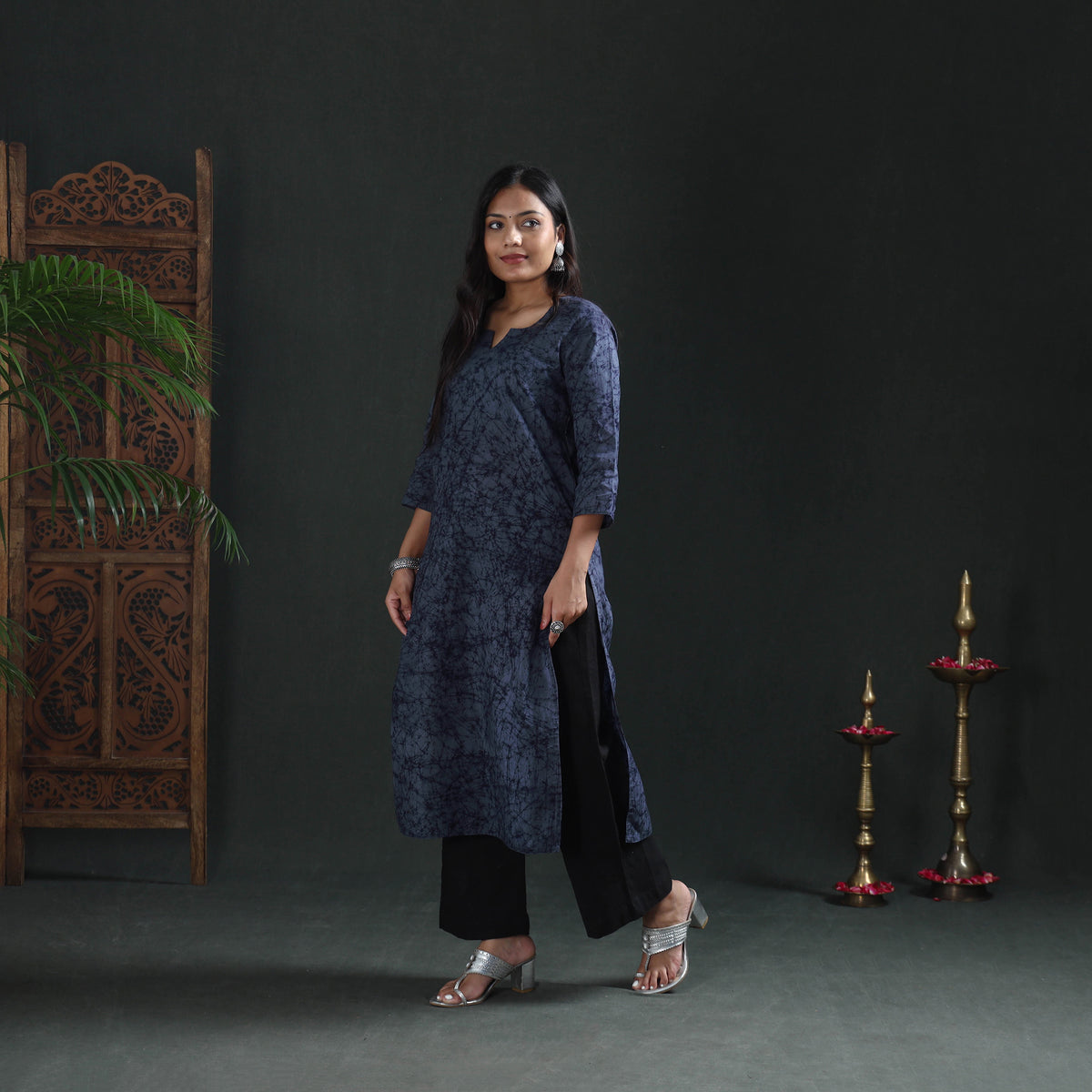 Hand Batik Print Cotton Straight Long Kurta for Women 07