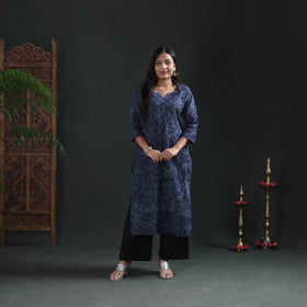 Hand Batik Print Cotton Straight Long Kurta for Women 07