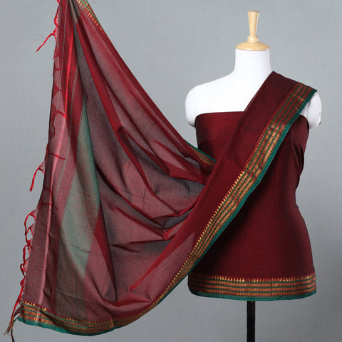 Maroon - 3pc Traditional Cotton Dharwad Dress Material 02