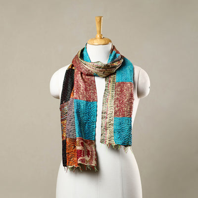 Multicolor - Reversible Patchwork Silk Bengal Kantha Stitch Stole 37