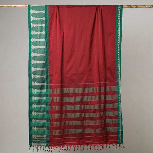Maroon - Traditional Narayanpet Mercerised Cotton Saree with Thread Border