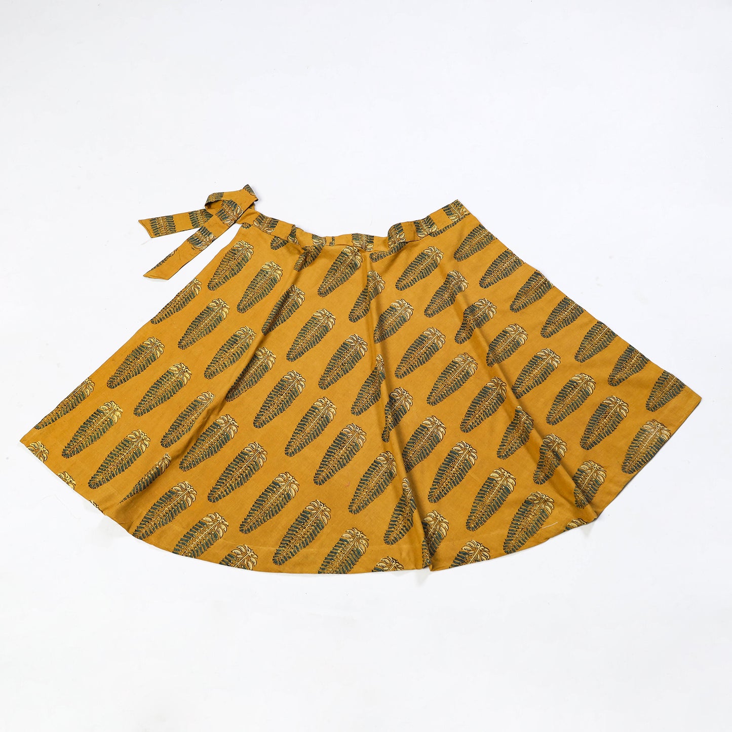 Yellow - Block Print Cotton Wrap Around Ajrakh Skirt 35