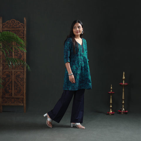 Sequin Work Hand Batik Print Cotton Short Kurta for Women 17