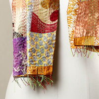 Multicolor - Reversible Patchwork Silk Bengal Kantha Stitch Stole 42