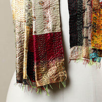 Multicolor - Reversible Patchwork Silk Bengal Kantha Stitch Stole 43