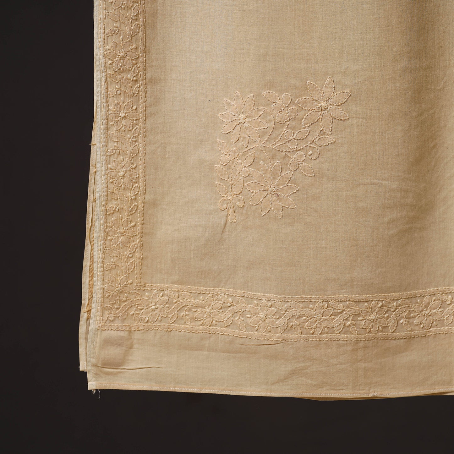 Beige - Hand Embroidered Lucknow Chikankari Cotton Stole 10