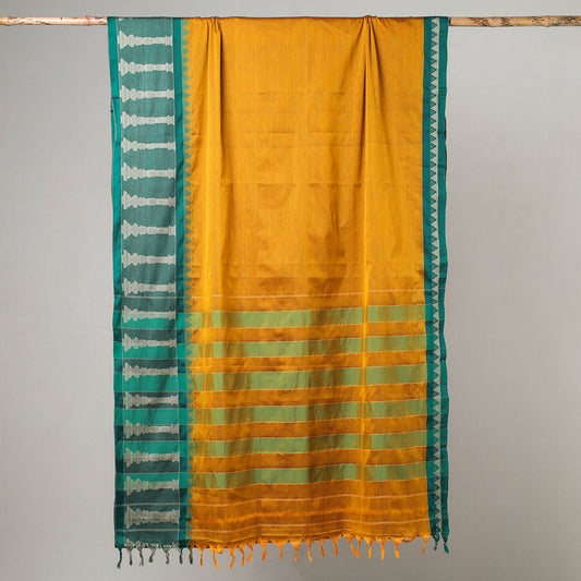 Yellow - Traditional Narayanpet Mercerised Cotton Saree with Thread Border