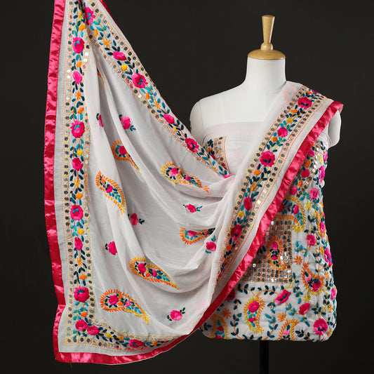 3pc Phulkari Embroidery Chapa Work Georgette Suit Material Set 52