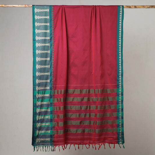 Pink - Traditional Narayanpet Mercerised Cotton Saree with Thread Border
