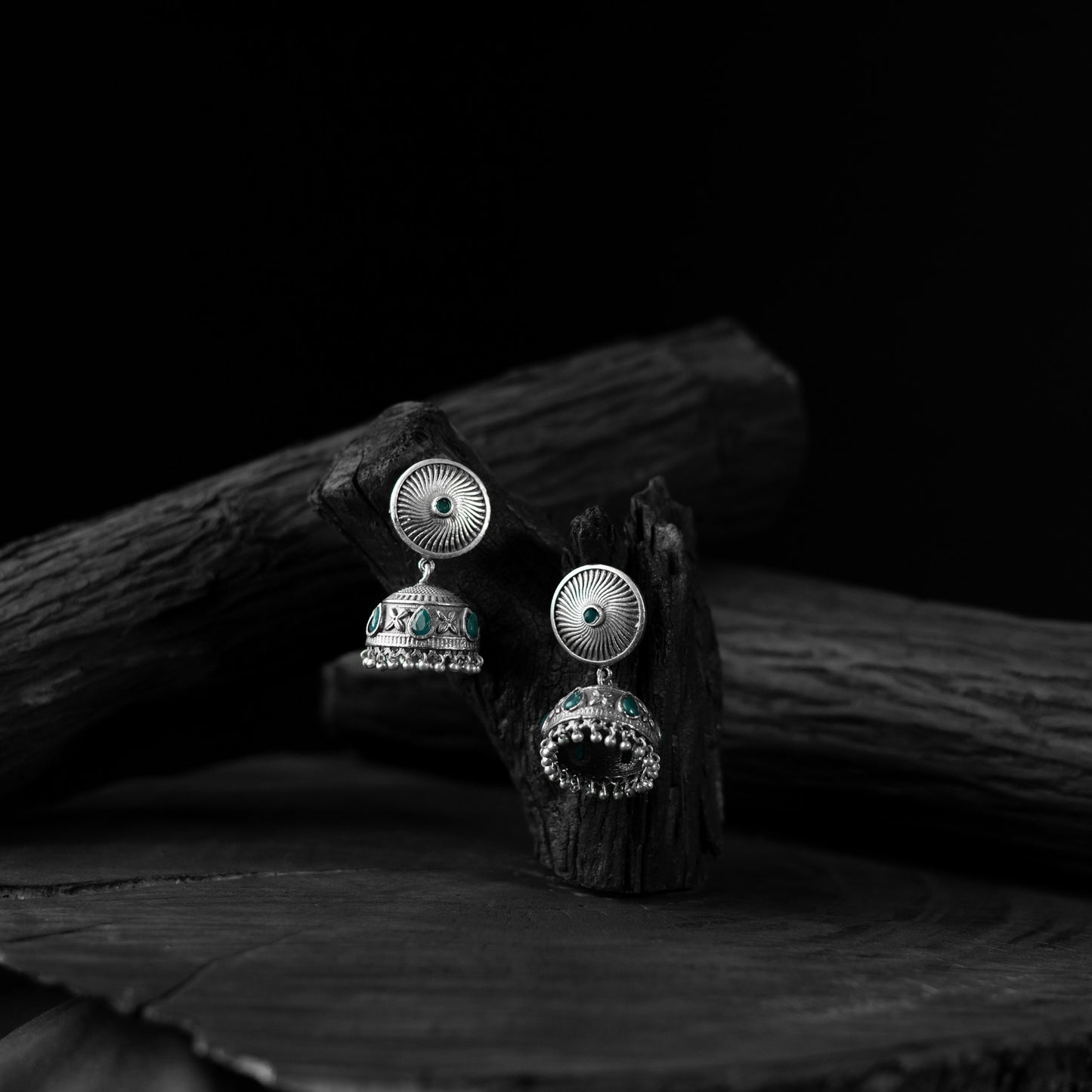 Green - saanjh bela sun oxidised jhumka earrings