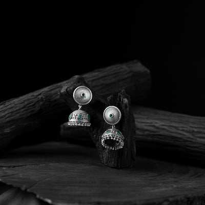 Green - saanjh bela sun oxidised jhumka earrings