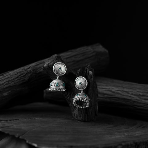 Green - saanjh bela sun oxidised jhumka earrings