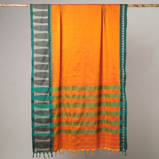 Orange - Traditional Narayanpet Mercerised Cotton Saree with Thread Border