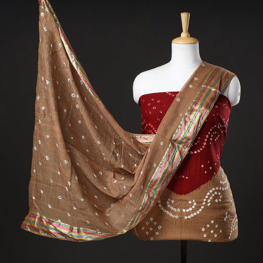Multicolor - 3pc Kutch Bandhani Tie-Dye Satin Cotton Suit Material Set