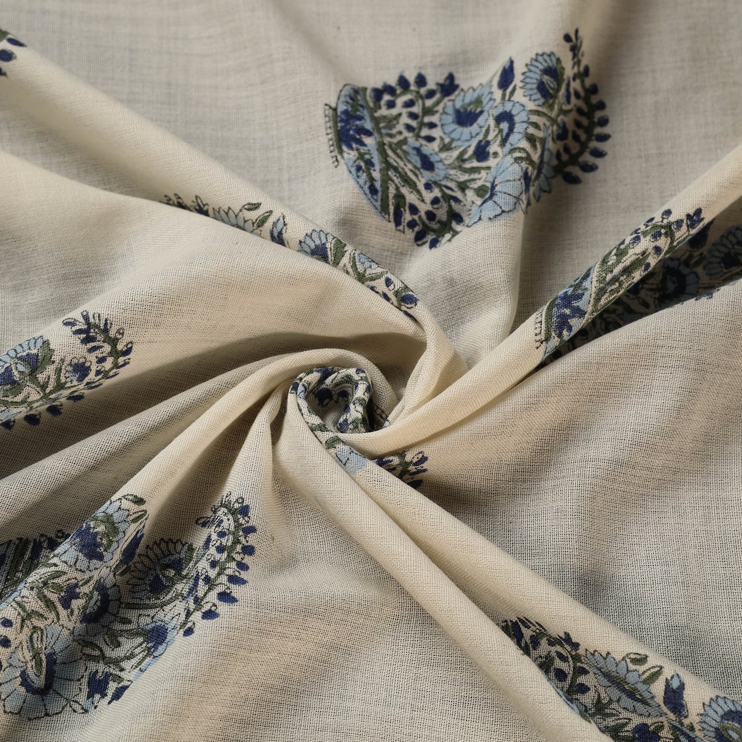 White - Sanganeri Block Print Pure Wool Fabric 03