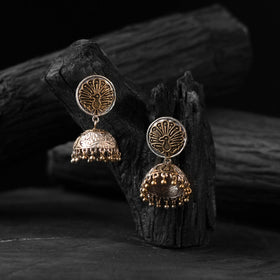 Yellow - saanjh bela peacock oxidised jhumka earrings