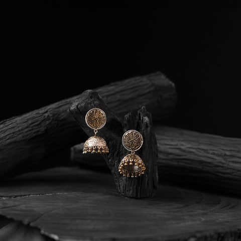 Yellow - saanjh bela peacock oxidised jhumka earrings