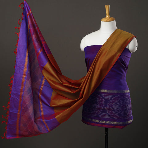 Purple - 3pc Handloom Silk Cotton Pochampally Ikat Dress Material 52