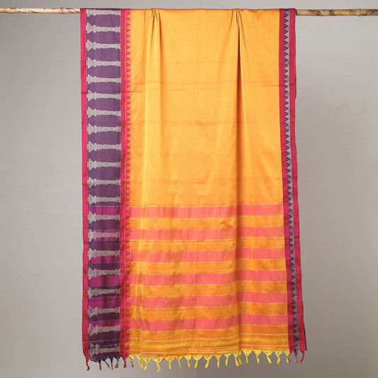 Orange - Traditional Narayanpet Mercerised Cotton Saree with Thread Border