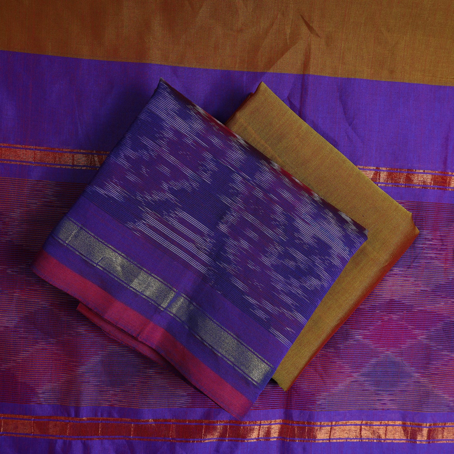 3pc Handloom Silk Cotton Pochampally Ikat Dress Material 52