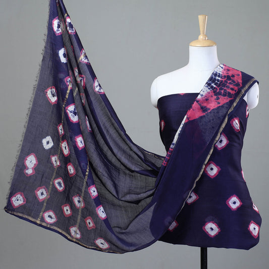 Purple - 3pc Shibori Tie-Dye Chanderi Silk Suit Material Set
