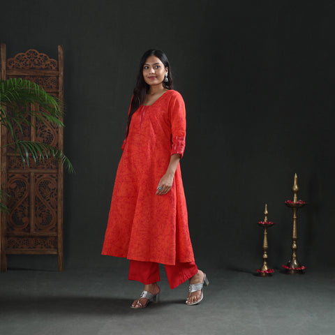 Hand Batik Print Cotton A-Line Long Kurta for Women 04
