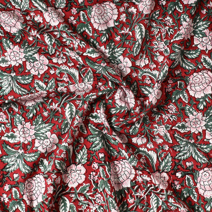 Maroon - Sanganeri Block Printed Cotton Precut Fabric (1.6 Meter)