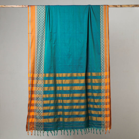 Green - Traditional Narayanpet Mercerised Cotton Saree with Thread Border