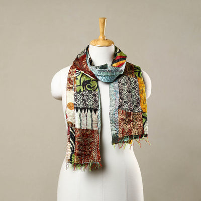 Multicolor - Reversible Patchwork Silk Bengal Kantha Stitch Stole 64