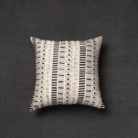 White - Tussar Silk Bengal Kantha Work Cushion Cover (16 x 16 in) 40