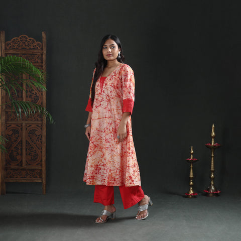 Hand Batik Print Cotton A-Line Long Kurta for Women 02
