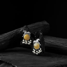 Yellow - saanjh bela horse motif oxidised earrings