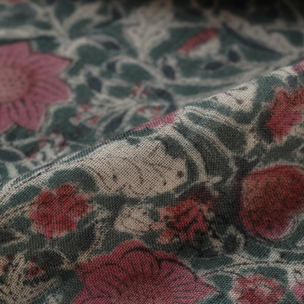 Green - Sanganeri Block Print Pure Wool Fabric 06