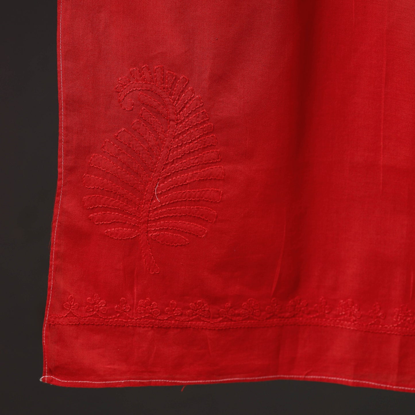 Red - Hand Embroidered Lucknow Chikankari Cotton Stole 01