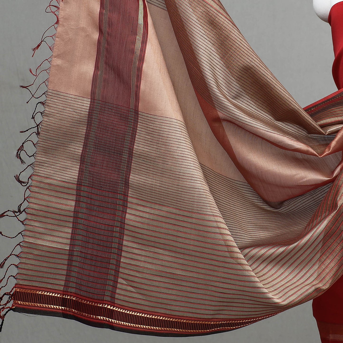 Red - Original Maheshwari Silk Pure Handloom 2pc Suit Material Set