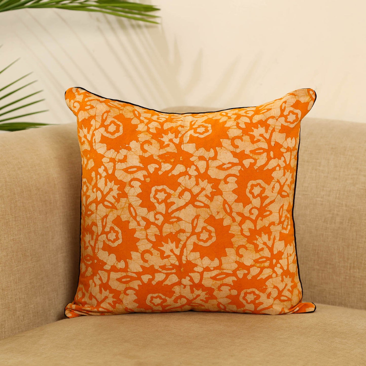 Yellow  Cotton Batik Cushion Cover