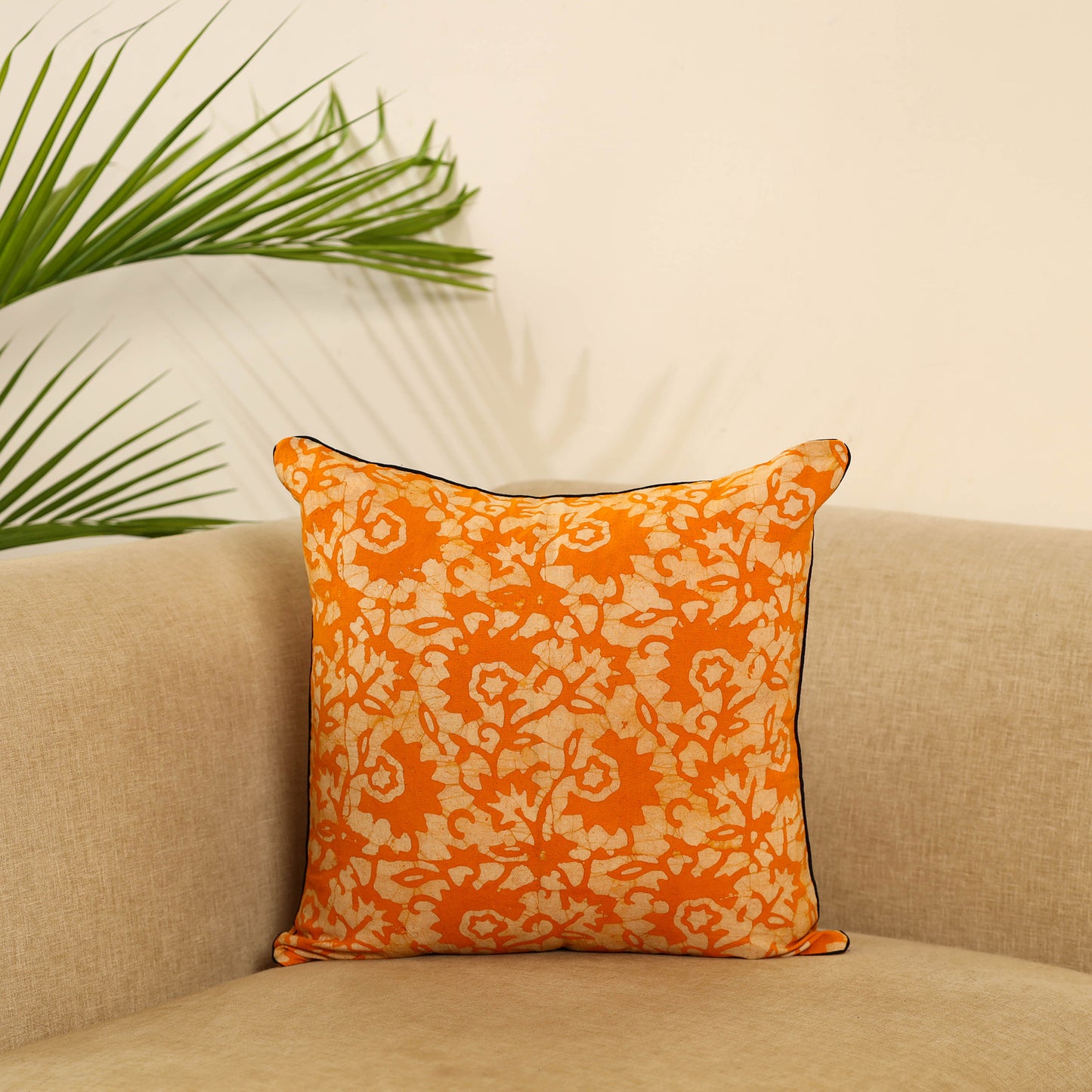 Yellow  Cotton Batik Cushion Cover